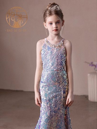 Kinder Abendkleid Host Pailletten Geburtstag Mädchen Fischschwanz Prinzessin Kleid Modell Laufsteg Klavier Performance Kostüm