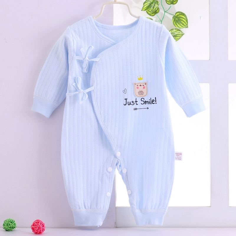 Quần áo trẻ em bằng vải cotton ôm ngực một phần vào mùa hè và mùa xuân Phong cách sơ sinh jacquard đáy quần đóng áo trẻ em - Áo liền quần