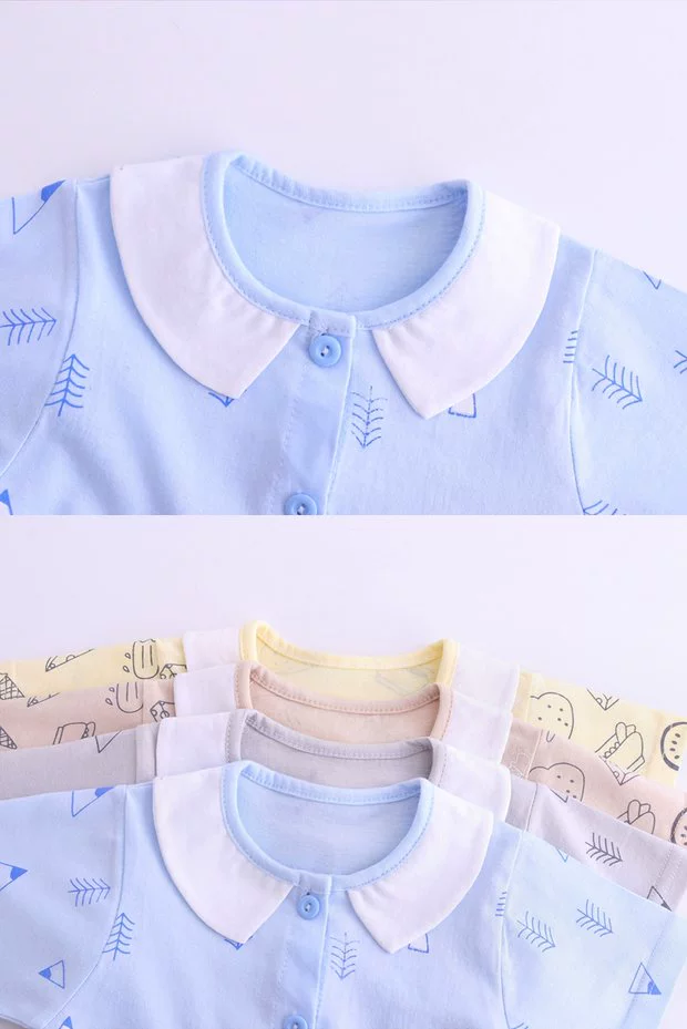Babyiesies ngắn tay cotton phim hoạt hình romper đồ ngủ nam và nữ bé mùa hè váy mỏng phần quần áo sơ sinh