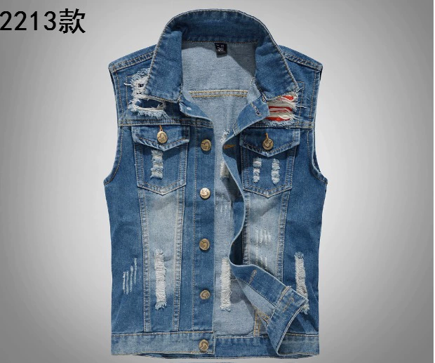 A8 mùa xuân và mùa thu mới phiên bản Hàn Quốc của nam giới tự tu luyện denim vest nam vest vest cỡ lớn vest vai lỗ vest giản dị quần bò ống rộng nam