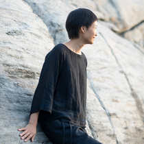 No good see City original design shirt womens black and white two-color partial embroidery loose long-sleeved literary retro