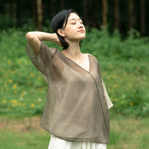 No good to see the city 100%silk summer very fairy shirt Thin solid color top loose sunscreen shirt for women