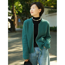 No Good View 100% Cashmere Classic V-Neck Short Jacket Cashmere Zip-Up Cardigan