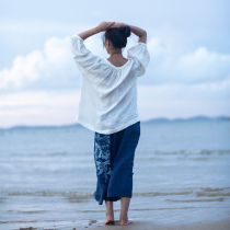 No good to see the city thin hemp lantern sleeves embroidered loose pullover tea white casual wild top womens T-shirt