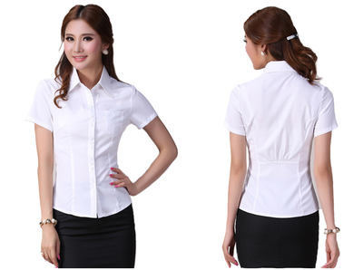 New spring women's wear in white shirt, short sleeve, Korean style, slimming, plus-size women's shirt, formal wear, professional women's wear