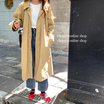 The smallest sea homemade Korean version of the early autumn lapel single breasted temperament wild thin medium-long windbreaker jacket female