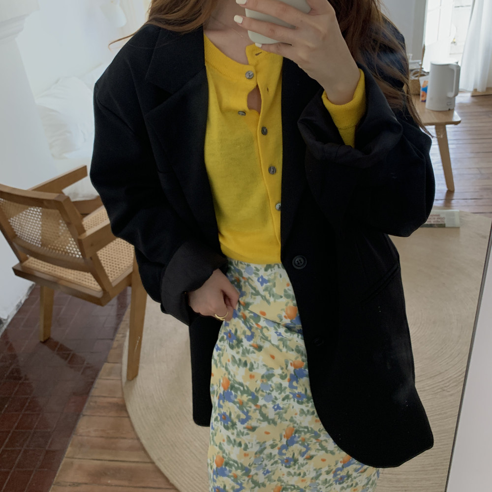 The smallest sea Korean version Yellow high waist new display slim temperament crushed half body dress woman Spring and autumn medium long version of skirt