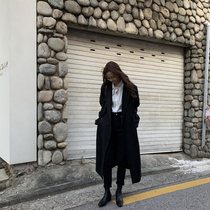 The smallest sea homemade Korean version of solid color suit collar retro temperament wild double-breasted medium-long blazer