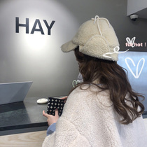 Smallest sea elinasea Korea cute age-reducing lamb hair warm lace-up ear cap plush hat female