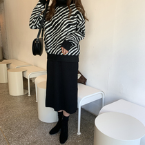 Minimum sea Han version temperament 100 lap pure color tightness waist knit dress crater strips of thin medium long half body dress female