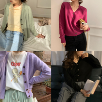 Minimum sea Han version Spring knit cardiovert jacket woman new 100 lap casual multicolored V collar single row buttoned sweater
