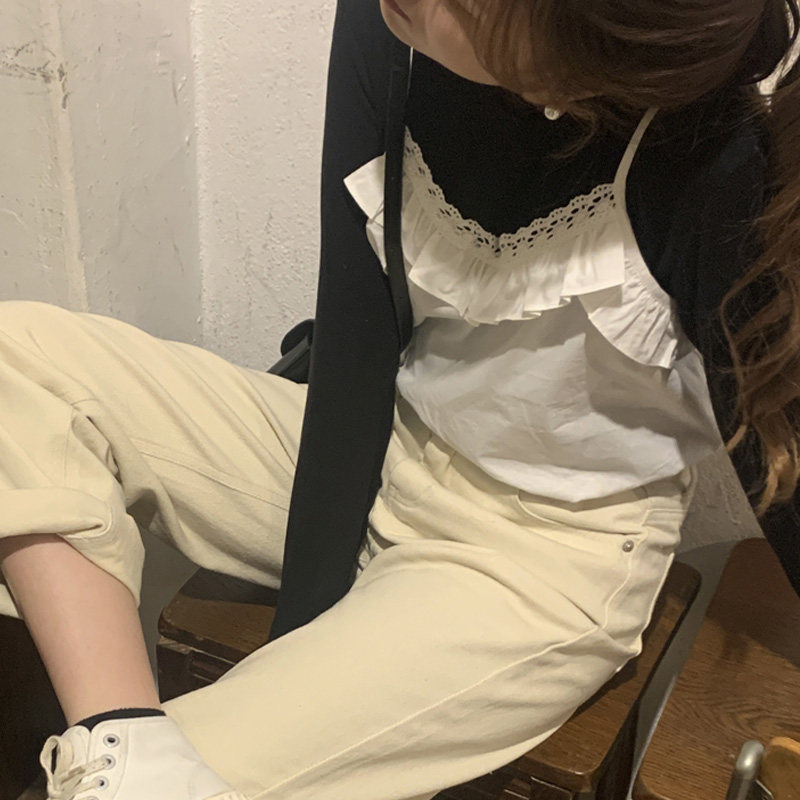 The smallest sea Korean version of the summer camisole outside the sweet ruffle sleeveless openwork lace edge vest woman