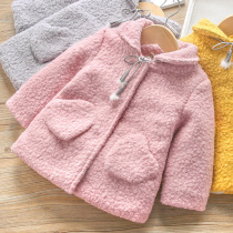 Baby winter coat childrens clothing new cute girl love pocket curly plush coat childrens clip cotton coat