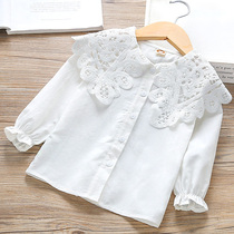 Girl shirt autumn new baby girl simple long sleeve white shirt childrens lace big lapel shirt childrens clothing