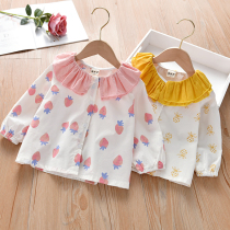 Female baby Autumn shirt New Girl double collar long sleeve top small children strawberry pineapple print shirt