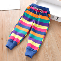 Baby autumn trousers new boys and girls color striped pants childrens threaded feet casual trousers
