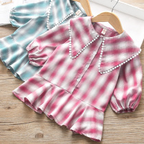 Girl Plaid Dress Spring Dress New Woman Baby Turned Collar Shirt Dress Child Casual Long Sleeve Skirt Boy Skirt