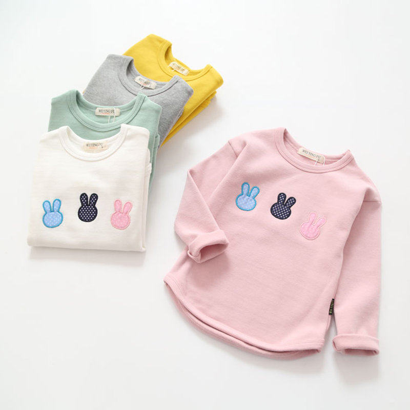Autumn new children Base shirt girl rabbit long sleeve T-shirt baby round neck shoulder sleeve bottoming coat children's clothing