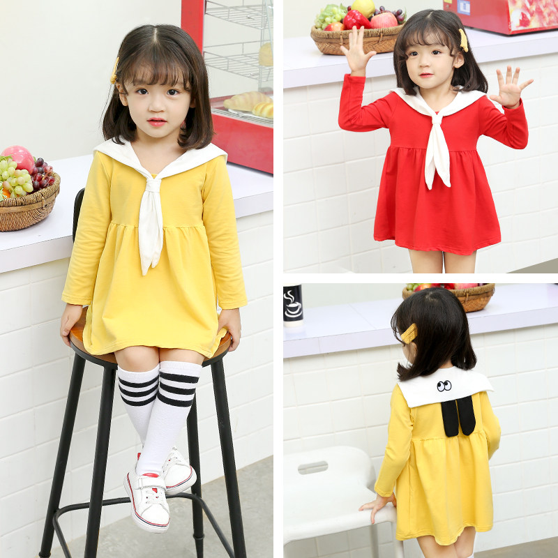 Girls ' skirts spring new children's college style dress cute female baby navy wind long sleeve short skirt