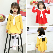  Girls  skirts Autumn new childrens college style dresses cute female baby navy long-sleeved short skirt