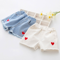 Girl Summer Dress New Shorts Korean Version Women Baby Loving Embroidered Denim Shorts Children Hair Side Jeans Children Pants