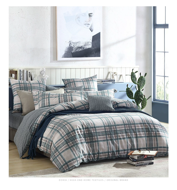 Giống như bông dày chải denim giường bông vải quilt Bắc Âu bông mùa đông Feige Mu B - Bộ đồ giường bốn mảnh mền gối