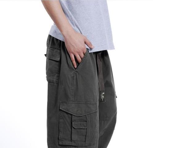 Quần cotton nam mùa thu rộng rãi quần hip-hop hip-hop giản dị Quần béo cộng với béo cộng với quần nam quần jean nam đẹp