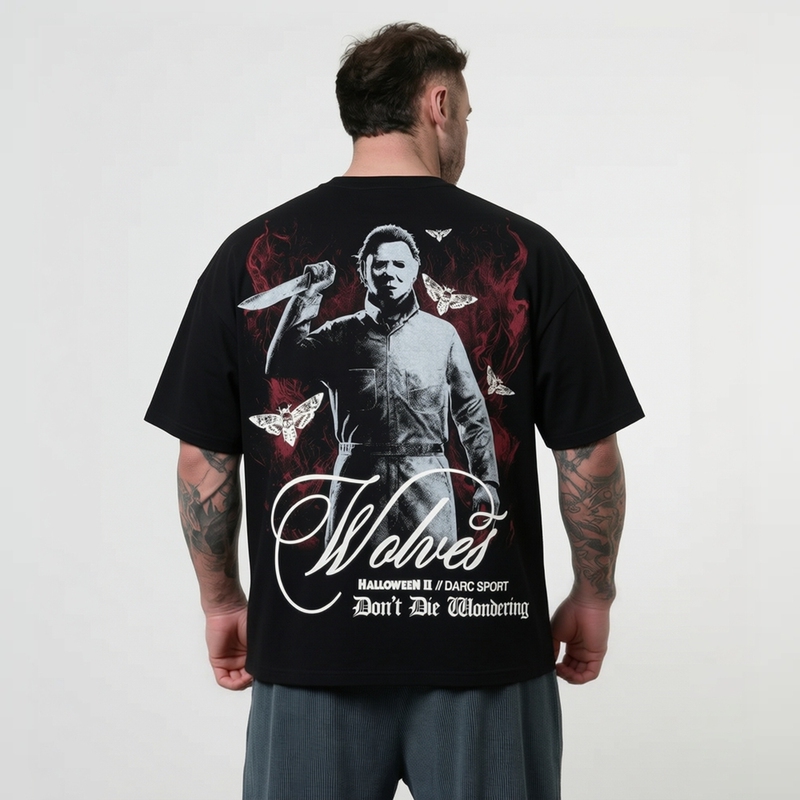 Darcsport Dark Sports Wolf Head Halloween Michael Myers American Sports Fitness Short-Sleeved T-Shirt for Men
