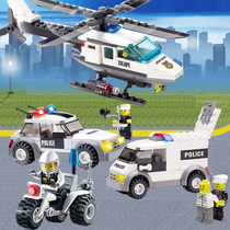  Childrens assembly small particle building blocks Boy assembly police station series Traffic police motorcycle police car helicopter toy