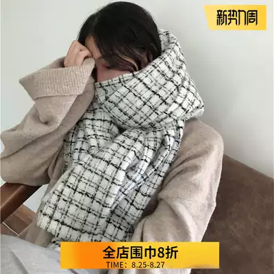 Scarf Korean version of women's autumn thickened winter Japanese wild plaid shawl bib dual-use warm classic tide