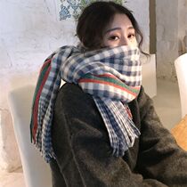 Scarves Woman Han Edition Winter Thickened Plaid Tide Softgirl Day Ensemble Small Frescoed students Imitation Cashmere Thickening of the Neck