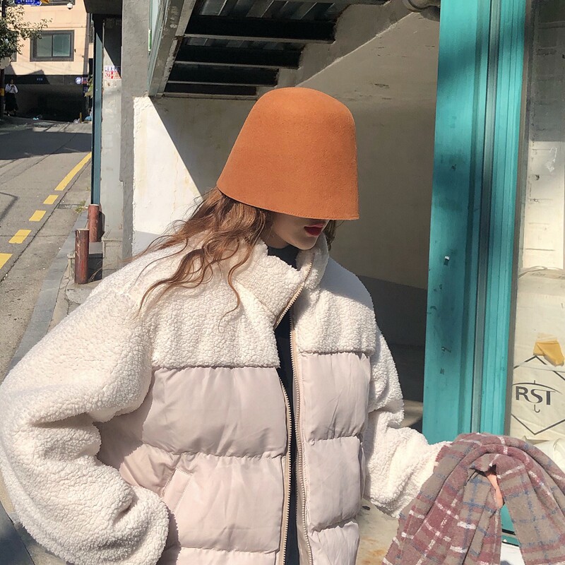 Korean version of the net red retro wool basin hat women autumn and winter wild cover the face abstinence department fisherman hat bucket hat tide