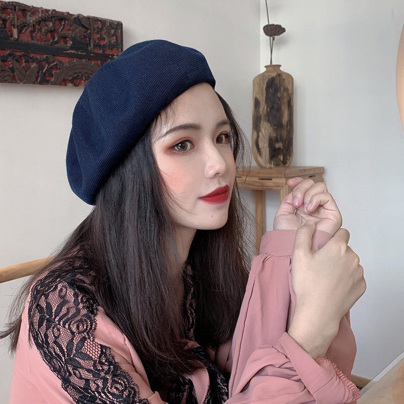 Korean version of the wild ins thin beret childrens Japanese pumpkin hat spring and summer breathable tide painter hat Artistic tide hat