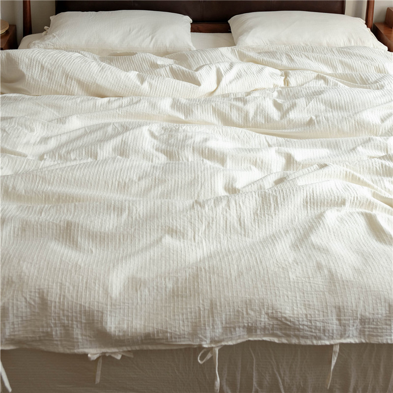 Day-style minimalist pure colour full cotton washed cotton four pieces of undyed primary colour butterfly knots with small fine lattice bedding