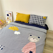 Japanese childrens cartoon double gauze bed four-piece set childrens room pure cotton Childrens Fun single Nordic bedding