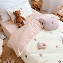 ins wind children cartoon washed cotton four sets pure cotton embroidered Korean style cute little bear baby bed bedding