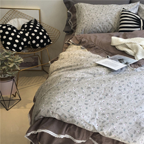 Girl Xinsen family small flower four-piece cotton wash cotton lotus leaf Korean pastoral girl bedding