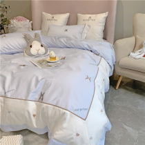 Girl heart quilt cover four-piece cartoon cute little rabbit cotton 60 long staple cotton simple fresh bedding