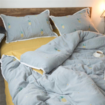 Contrast color hipster double yarn cotton four-piece set skin-friendly breathable double nude sleeping bedding pineapple quilt cover