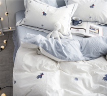 Cotton-dyed water wash cotton cartoon four-piece Trojan embroidery simple hipster childrens bedding four seasons