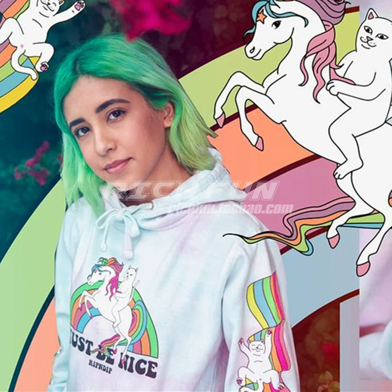 Худи RIPNDIP My Little Nerm с капюшоном, толстовка с рисунком: кошка-существо, радужный единорог, мужская и женская