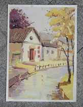 Water Powder Scenery West Delivery Landscape Painting 4 Open North Rural Mountain Village Woods Alley Scenery Color Skettel Painting Raw Goods Painting
