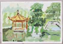 Restaurant decoration painting gouache scenery West pass landscape painting 8 open northern rural mountain village forest landscape color sketch