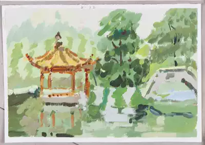 Dining room decoration painting gouache scenery West pass landscape painting 8 open northern rural mountain village forest landscape color sketch