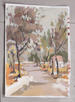 Gouache scenery spot Wuyuan gouache landscape painting tree gouache painting 8 open Taihang Mountain old house color landscape