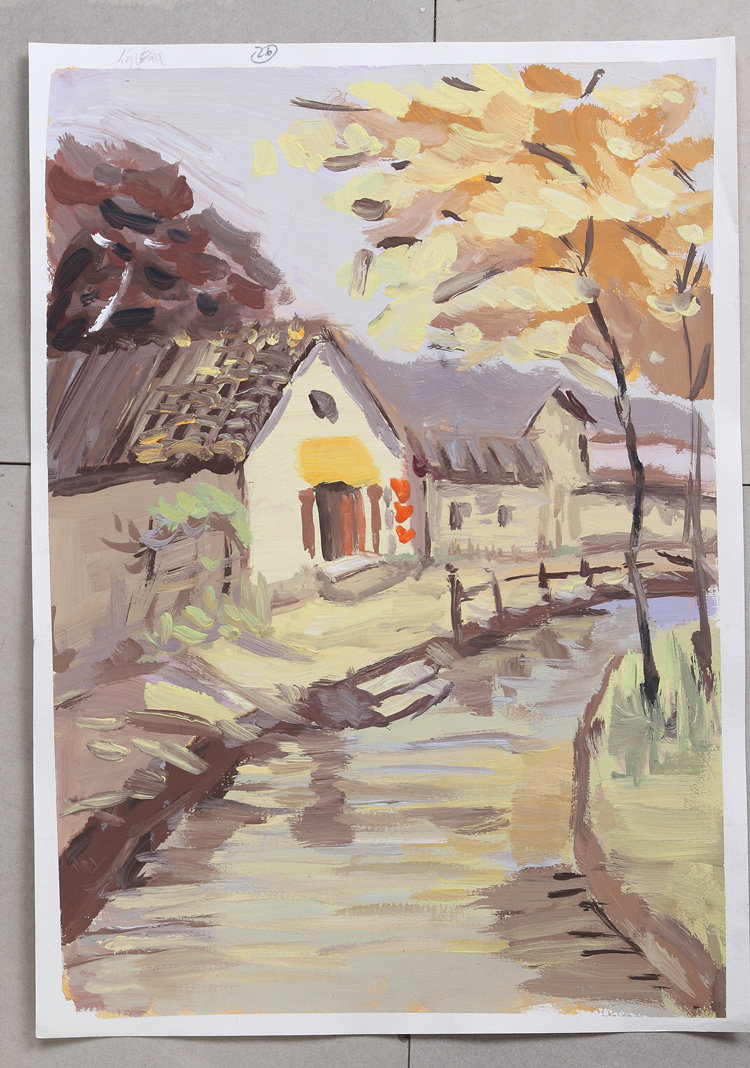 Color Wind Scenery Painting with Water Powder Painting 4 Kaikai Anhui Hongcun Xitang Ancient Building Water Pink scenery Write a spot draft