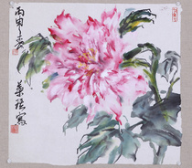 Two-square-foot bucket Chinese painting bird protection red peony flower freehand flower and bird painting Academy student works