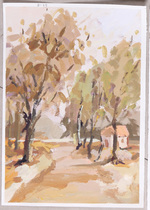 Original gouache landscape painting Wuzhen gouache painting 8 open color Xitang Wuzhen Longmen color landscape West pass sketch