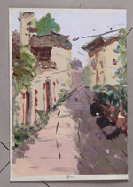 Original gouache painting 8 open color Xitangwu Town Wuyuan gouache landscape sketching art hotel decoration calligraphy and painting