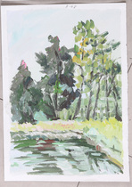 Color landscape painting Wuyuan gouache painting 8 open Anhui Hongcun screen Shanxi Hui school building gouache landscape sketch